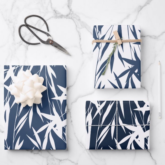 Papier Cadeau Élégant feuille de feuillage bleu (Recto)
