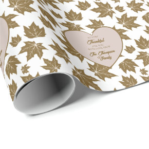 Papier Cadeau Elégant Feuilles d'érable Merci coeur de Thanksgiv