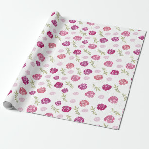 Papier Cadeau Élégant Feuilles floraux rose et pourpre Rose