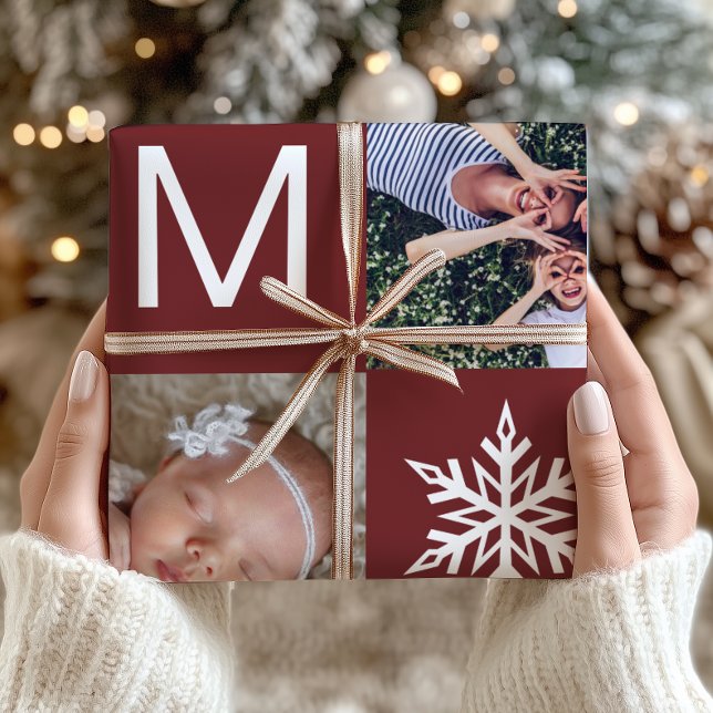 Papier Cadeau Élégant Flocon de neige de Bourgogne Photo Collage (Créateur téléchargé)