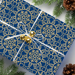Papier Cadeau Élégant flocon de neige de Noël Faux Gold Navy