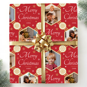 Papier Cadeau Élégant flocon de neige de Noël Photomontage Rouge