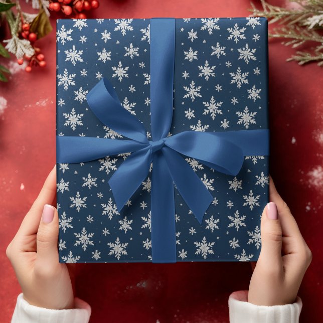 Papier Cadeau Élégant flocon de neige en argent | Vacances d'hiv (Créateur téléchargé)