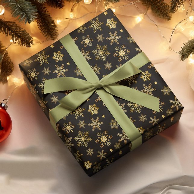 Papier Cadeau Élégant flocon de neige en or noir Arrière - plan  (Créateur téléchargé)