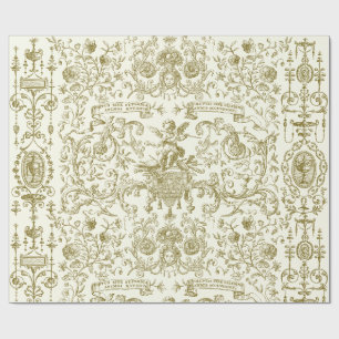 Papier Cadeau Élégant floral baroque or beige vintage
