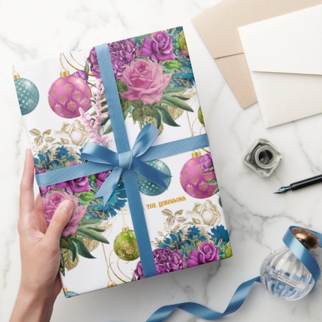 Papier Cadeau Élégant floral Bauble Personnalisé Noël (Cadeaux)