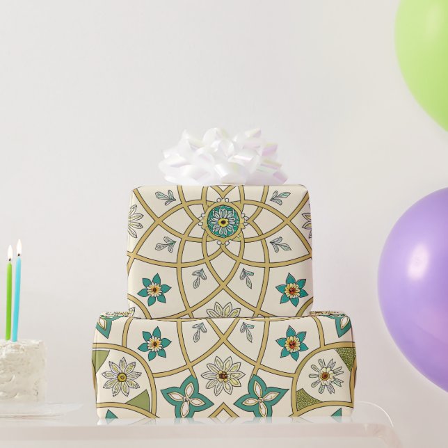 Papier Cadeau Elegant Floral Islamic Green Gold (Cadeaux de fête)