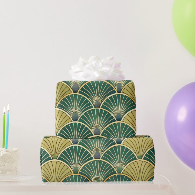 Papier Cadeau Elegant Floral Islamic Green Gold Art Deco (Cadeaux de fête)