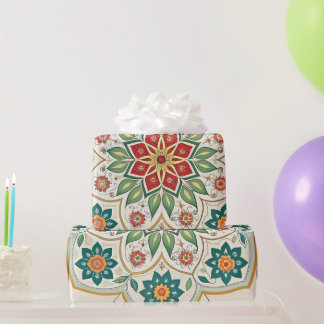 Papier Cadeau Élégant floral islamique vert rouge 
