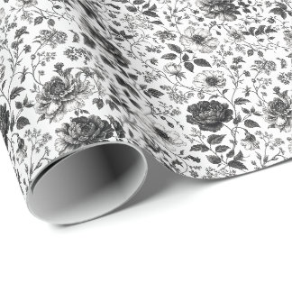 Papier Cadeau Élégant foulard à motif floral noir et blanc