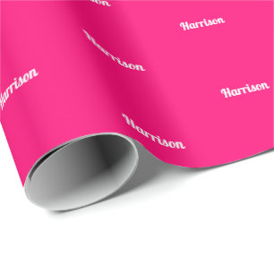 Papier Cadeau Elégant fuchsia rose chaud nom personnalisé text