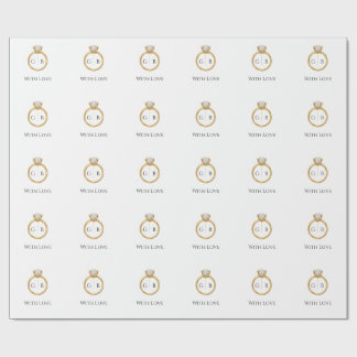 Papier Cadeau Elegant Gold Diamond Ring Monogram Wrapping Paper