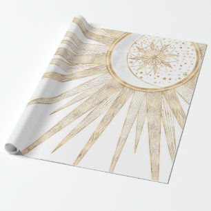 Papier Cadeau Elegant Gold Doodles Sun Moon Mandala Design