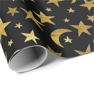 Papier Cadeau Élégant Golden Stars and Moon Wrapper Paper