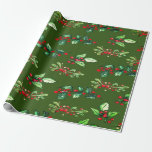 Papier Cadeau Élégant Green Christmas Holly Berries Holiday<br><div class="desc">Aquarelle Noël Holly baies sur un arrière - plan vert.</div>