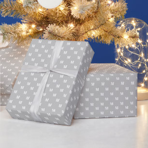 Papier Cadeau Élégant gris clair blanc personnalisé monogramm