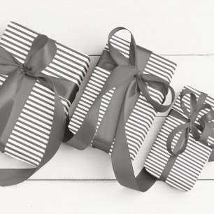 Papier Cadeau Elégant gris foncé et blanc mince bandes