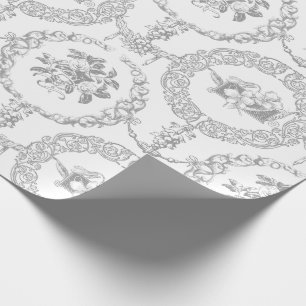 Papier Cadeau Élégant gris gravé Médaillons et hameçons flo