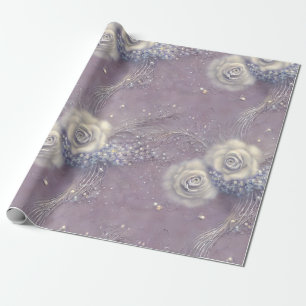 Papier Cadeau Élégant gris violet floral et perle