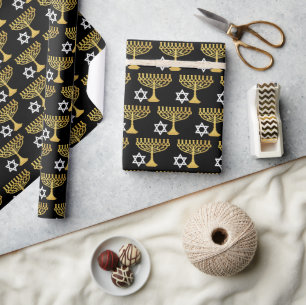 Papier Cadeau Elégant Hanoukka Holiday Motif Gold