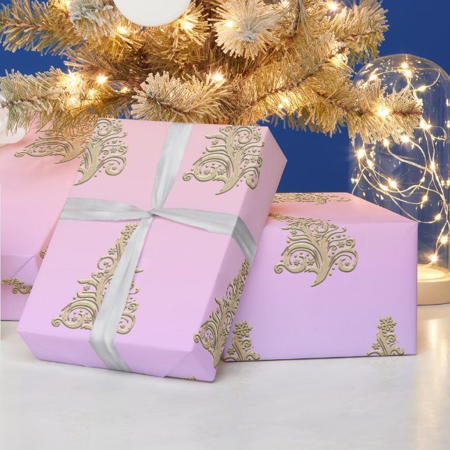 Papier Cadeau Élégant Holographique Gold Motif Arbre de Noël (Vacances)