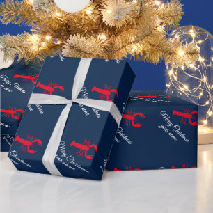 Papier Cadeau Elégant homard rouge marine bleu Joyeux Noël 