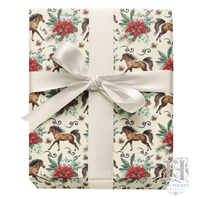 Papier Cadeau Elegant Horses Christmas Gift Wrapping Paper Cream (Créateur téléchargé)