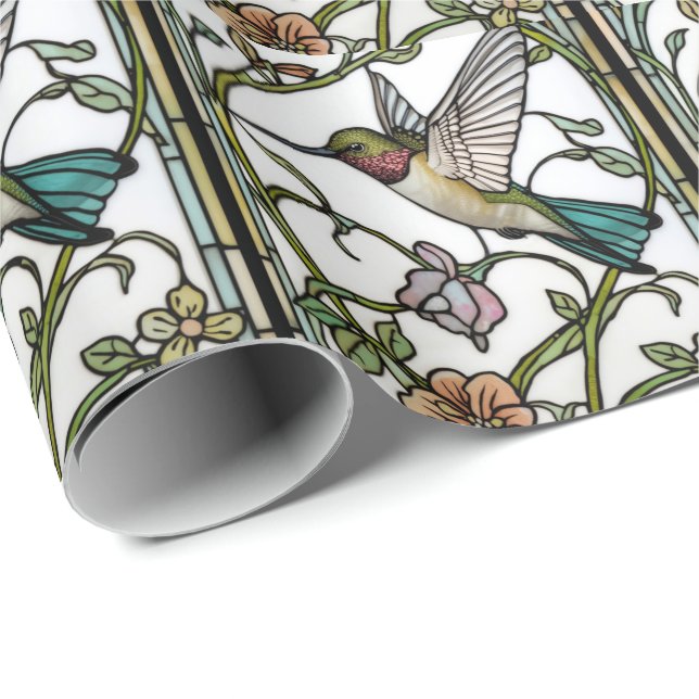 Papier Cadeau Elegant hummingbird artwork botanical boho chic (Coin rond)