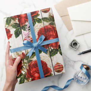 Papier Cadeau Élégant joli motif floral de Noël rouge