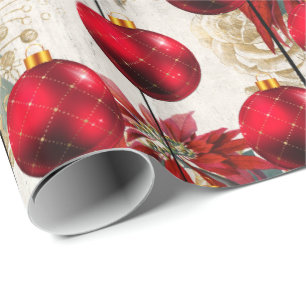 Papier Cadeau Élégant joli motif floral de Noël rouge
