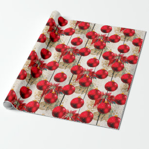 Papier Cadeau Élégant joli motif floral de Noël rouge
