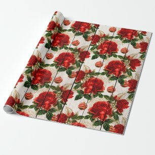 Papier Cadeau Élégant joli motif floral de Noël rouge