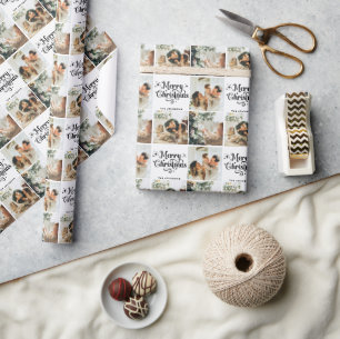 Papier Cadeau Élégant Joyeux Noël Famille 3 Photo Collage