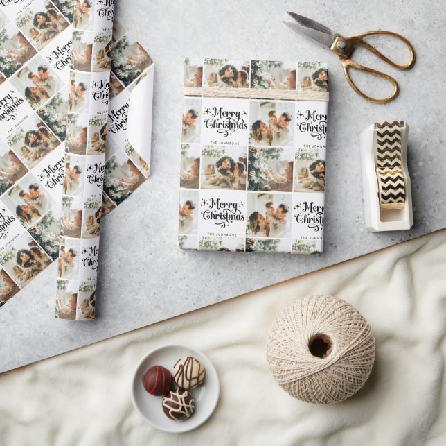 Papier Cadeau Élégant Joyeux Noël Famille 3 Photo Collage (Artisanat)