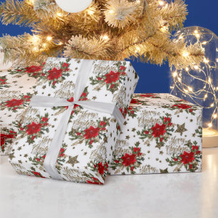 Papier Cadeau Elégant Joyeux Noël poinsettias