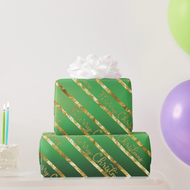 Papier Cadeau Élégant Joyeux Noël Vert Or (Cadeaux de fête)