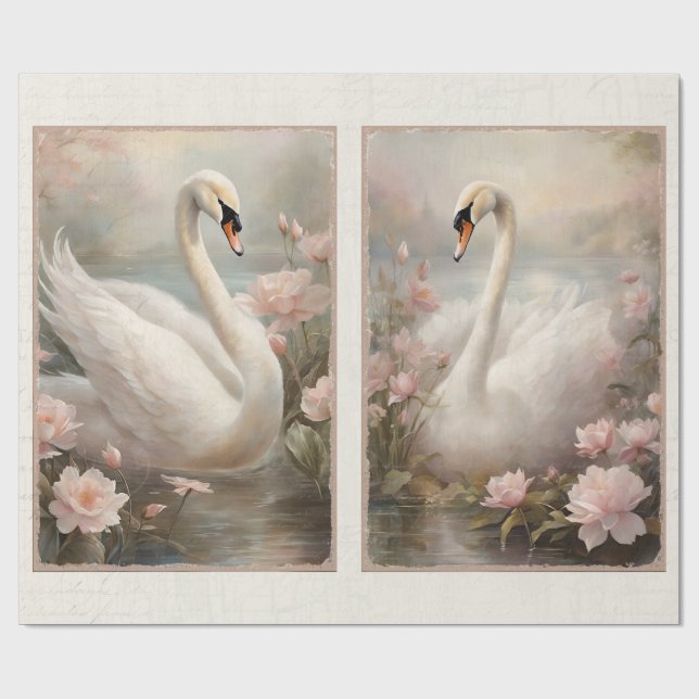 Papier Cadeau Elégant Lac de Swan Eau rose Lys Floral (Plat)