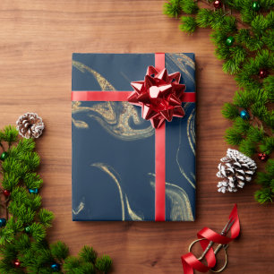 Papier Cadeau Elégant look moderne cuivre or bleu marbre