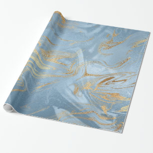 Papier Cadeau Elégant look or moderne et marbre bleu