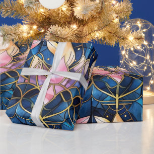 Papier Cadeau Élégant Lotus Faux Rose Motif en verre tendu