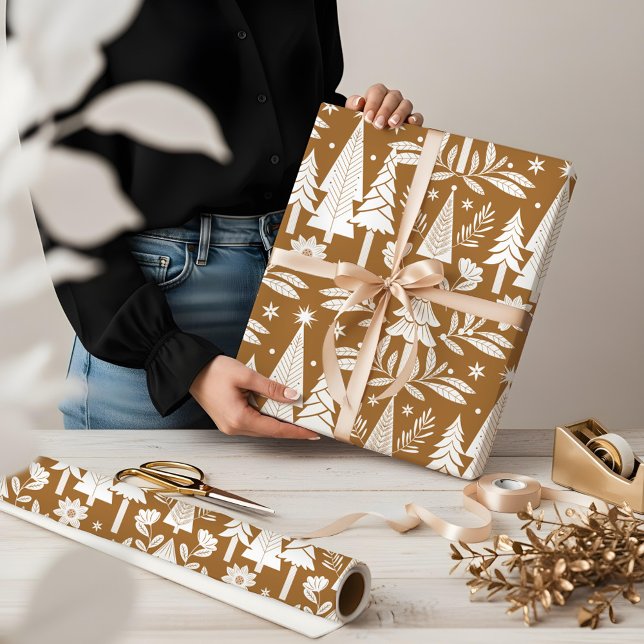 Papier Cadeau Elégant Luxe Vacances Forêt À feuillage persistant (Elegant Luxury Holiday Evergreen Forest & Floral Wrapping Paper)