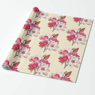 Papier Cadeau Elégant Magnolia rose Vintage sur le beige