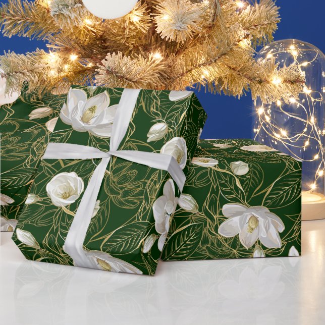 Papier Cadeau Elégant Magnolias du Sud Motif Art Nouveau (Vacances)