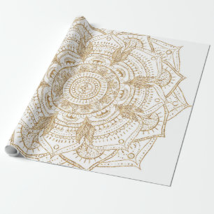 Papier Cadeau Elégant Mandala Blanc & Or Dessiné À La Main