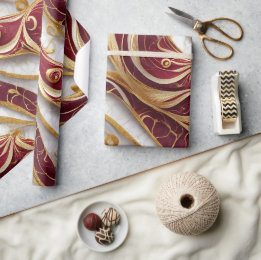 Papier cadeau élégant Marbre Bourgogne & Or