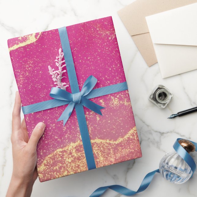 Papier Cadeau Élégant marbre rose et or (Cadeaux)