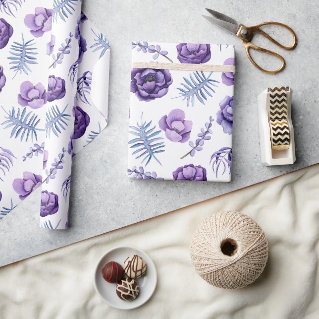 Papier Cadeau Élégant mariage floral de lavande à l'aquarelle  (Artisanat)