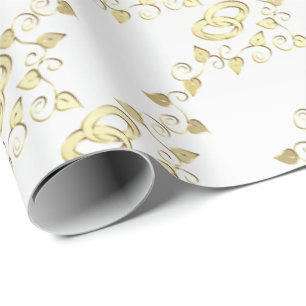 Papier Cadeau Élégant Mariage Or Anneaux Sur Satin Blanc