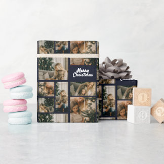 Papier Cadeau Elegant Merry Christmas Collage Blue
