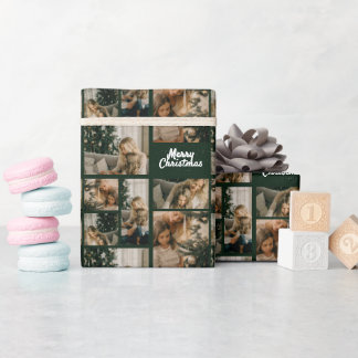Papier Cadeau Elegant Merry Christmas Collage Green